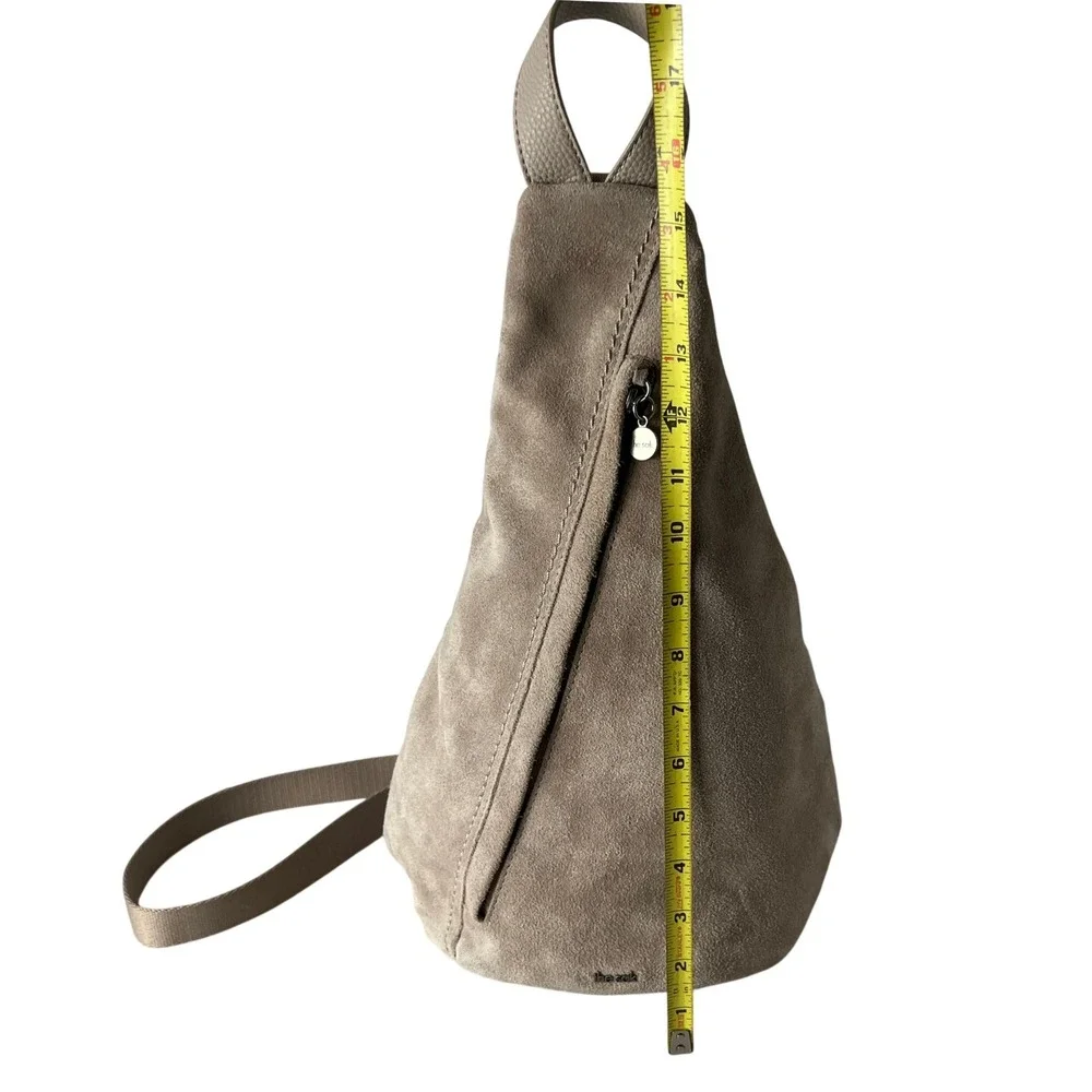 The Sak Leather Suede Sling Backpack Taupe Slouchy Zip Crossbody Bag